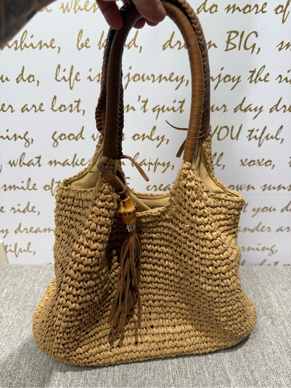 Tommy Bahama Raffia Straw Tote Boho Beach Bag With Tassel